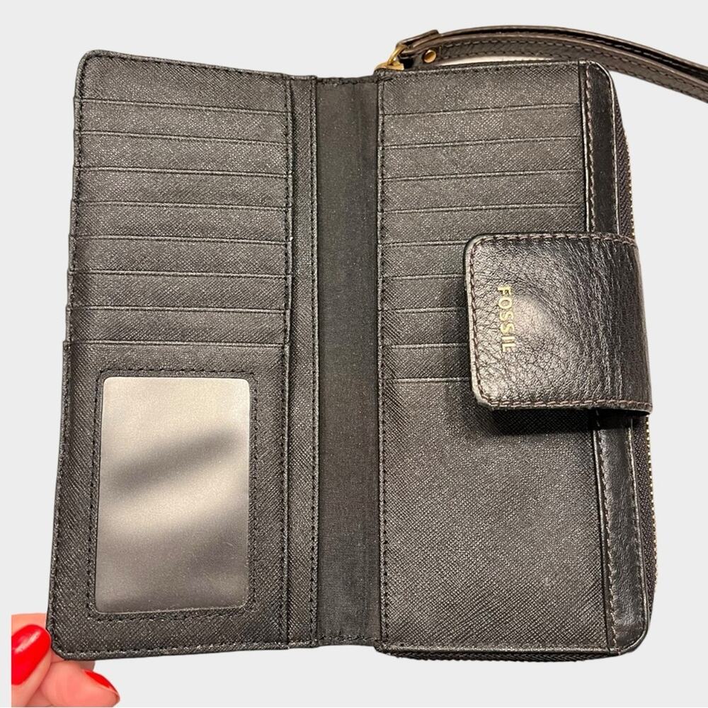 FOSSIL Black Leather Zip Wallet Wristlet with Gold Accents - Picture 4 of 6